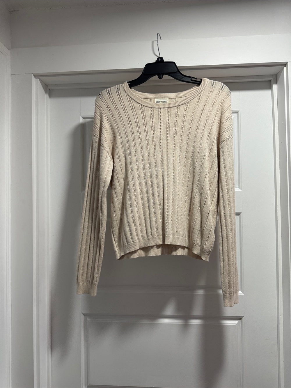 Francesca's Collections Cream Ribbed Crewneck Top
